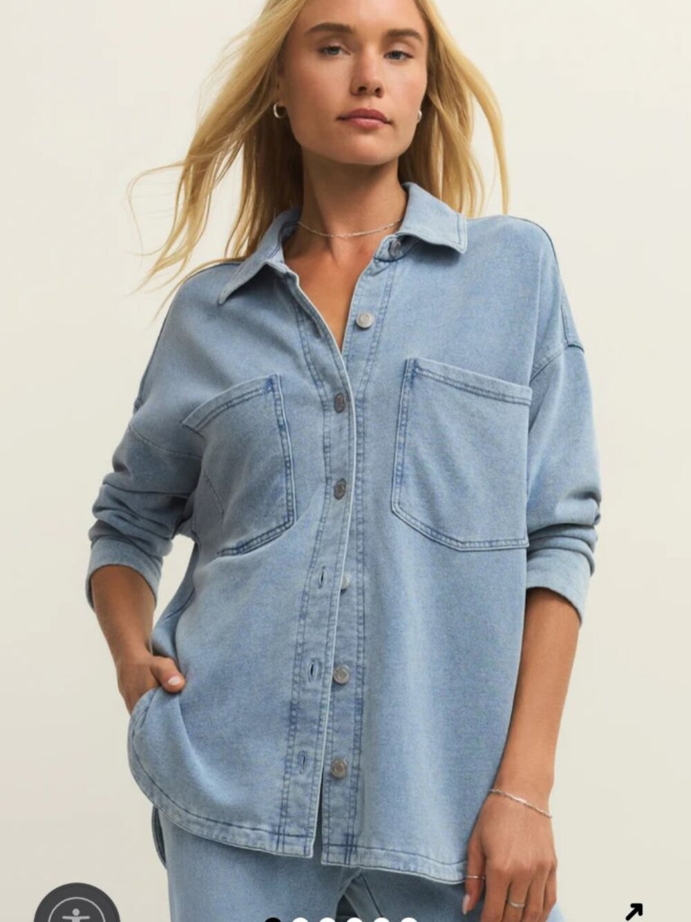 Pale Sky Stitch Fix Wylder Long Sleeve Knit Chambray Shacket Indigo Size M NWT